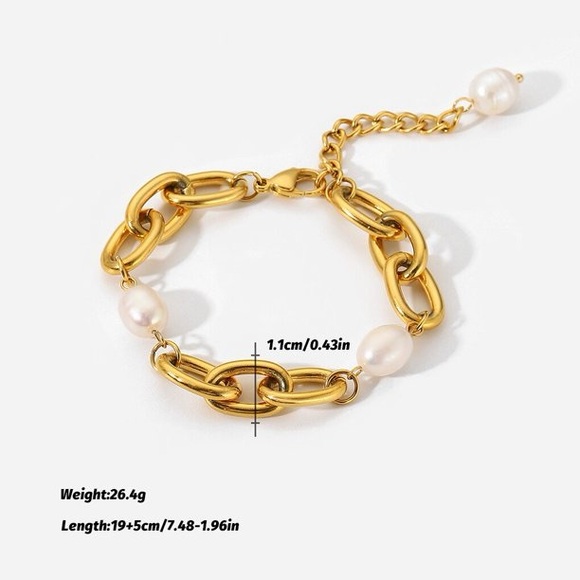 18K Gold Plated Chunky Link Chain Bracelet*Freshwater Pearls Bracelet*JD - Picture 6 of 6